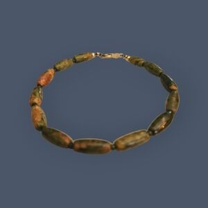 HANDMADE Dainty Unakite Barrel Beaded Bracelet